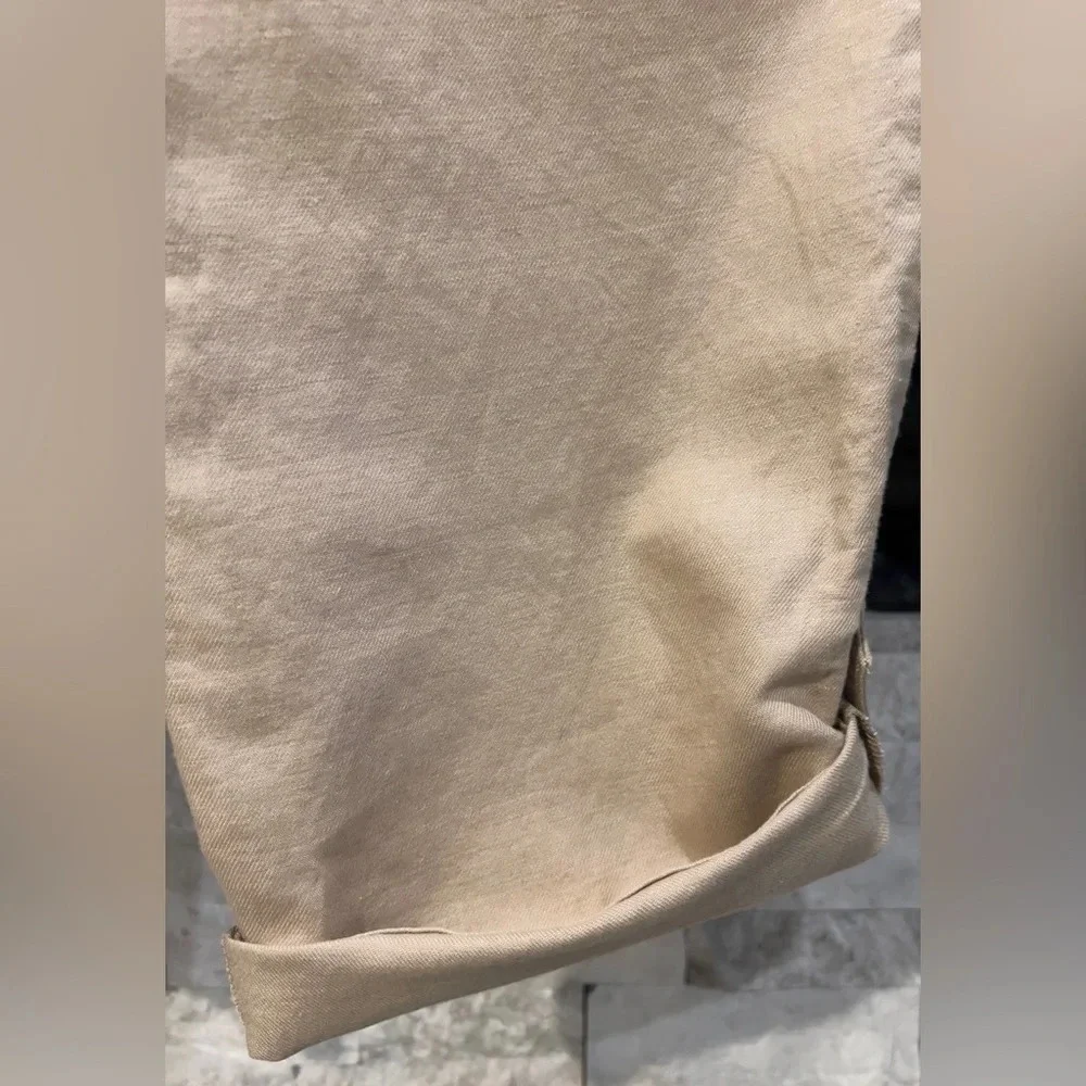 Talbots Linen blend size 10 signature khaki capri pants with drawstring waist